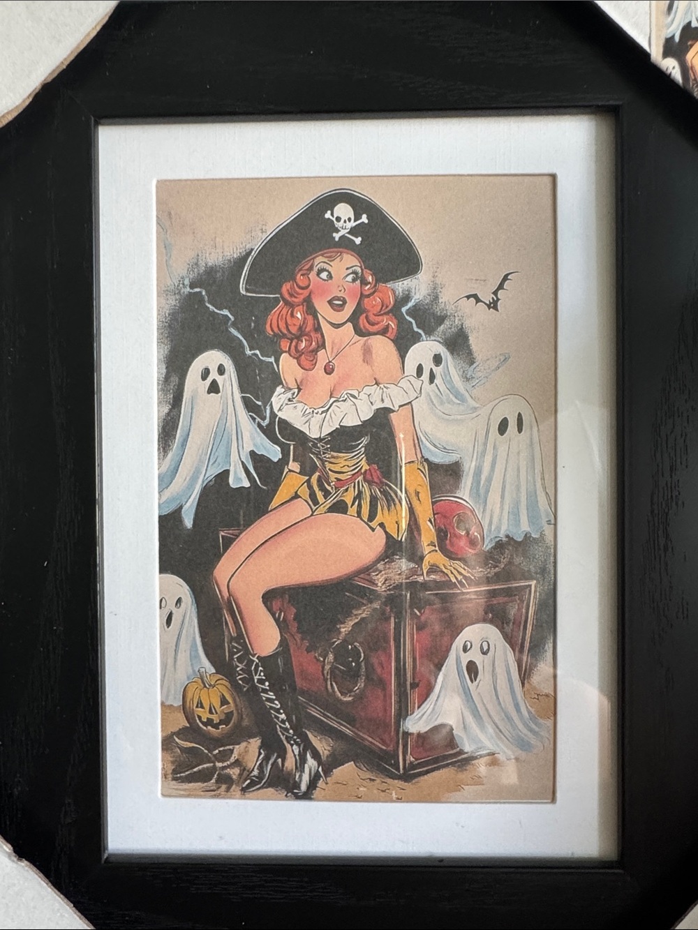 Black Framed Home Art Print with Halloween Pirate 🏴☠️ Pin-Up Illustration